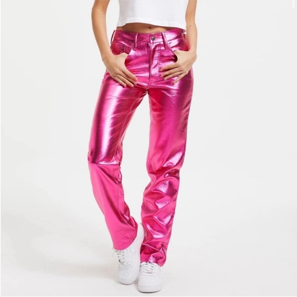 Good American Metallic Pink Good Icon Faux Leather Pants Size 28 - Picture 5 of 16